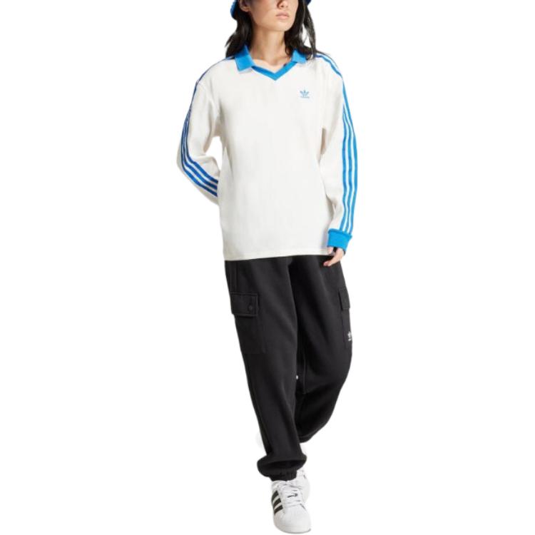 Adidas Originals Striped Logo Embroidered Pullover Long Sleeve T-Shirt Women Tops White IR6100