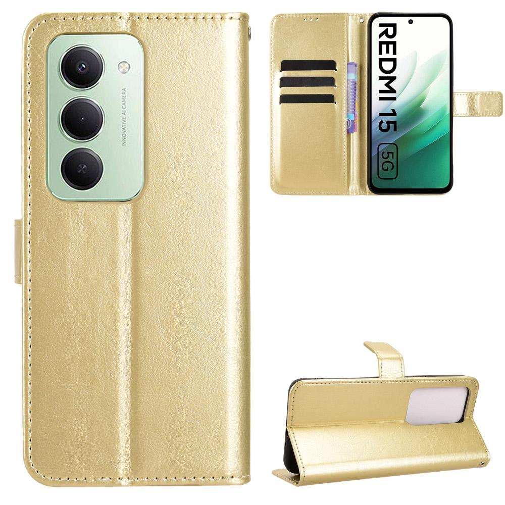 Pour Xiaomi Redmi 15 5G (Global) (169 mm) Étui en Cuir PU avec Lanière Texture Cheval Fou Housse Portefeuille pour Téléphone