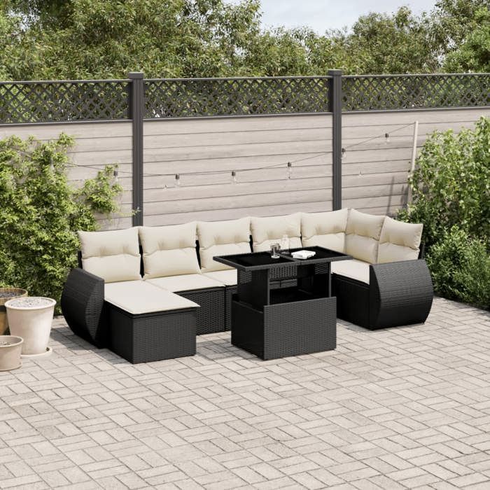 VidaXL Garden Lounge Set 8 Pcs with Cushions Black Wicker 3268686