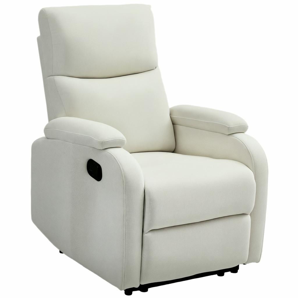 Manually Reclining Chair 60 Degree Extra Padded Fabric With Footrest Cream