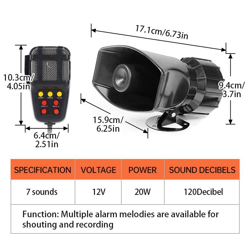 12V 7 Sound Car Air Horn Super Loud Multipurpose Speakers Loud Car Horn Megaphone Warning Alarm Police Fire Siren Speaker