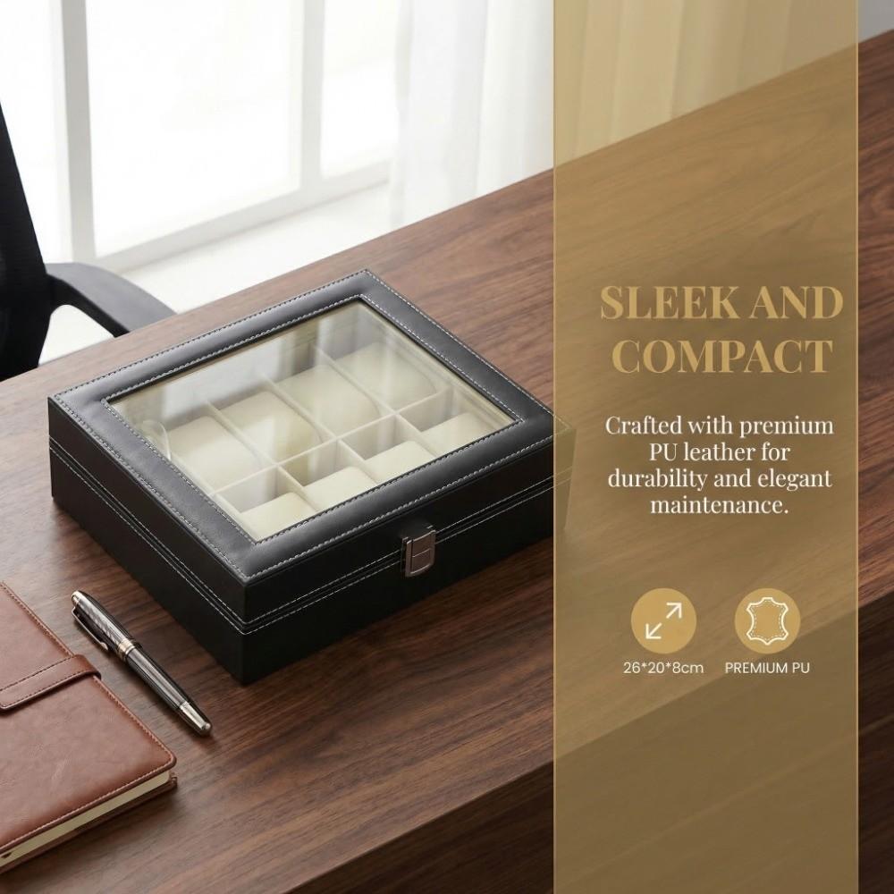PU Leather Watch Storage Box Black Watch Box Durable Watch Organizer  Watch Display