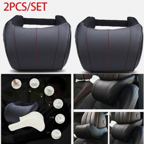 Car Neck Pillow Pu Leather Auto Headrest Pillows Rest Cushion Memory Pillow 2pcs