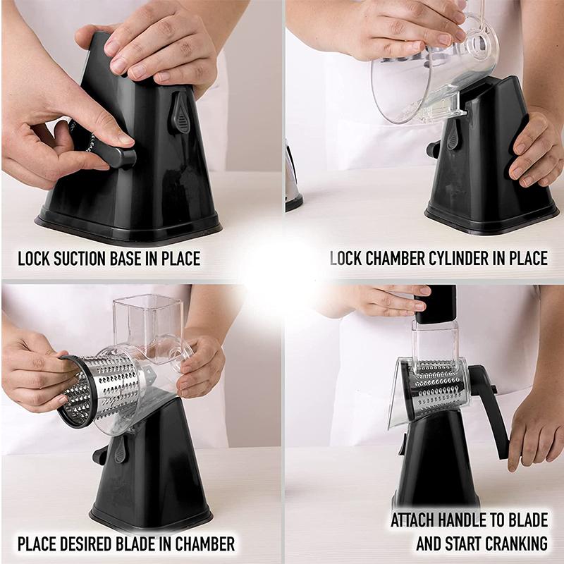 LMETJMA Rotary Cheese Grater with Handle Manual Vegetable Graters Shredder Slicer Nuts Grinder with Strong Suction Base JT122