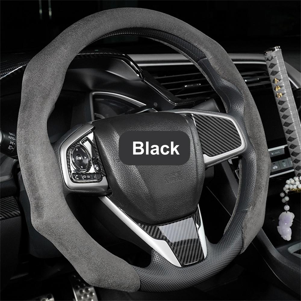 

Non Slip Suede Leather Car Handle Cover 38cm Ultra Thin Two-tone Steering Wheel Cover чёрный