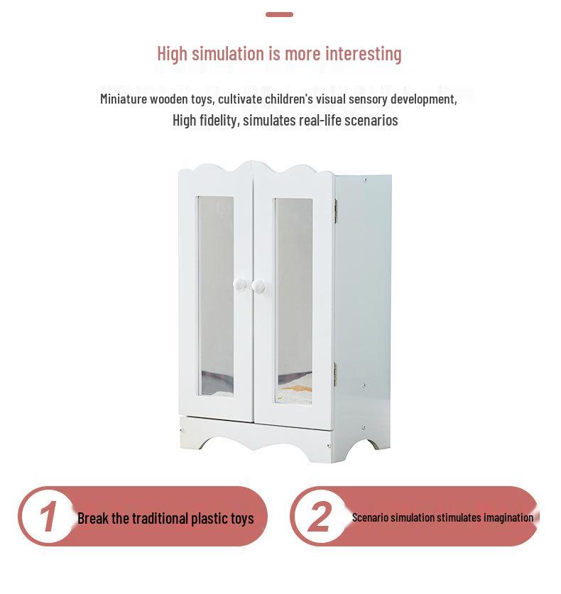 Double Door Wooden Doll Wardrobe - Fun Educational Toy for Girls