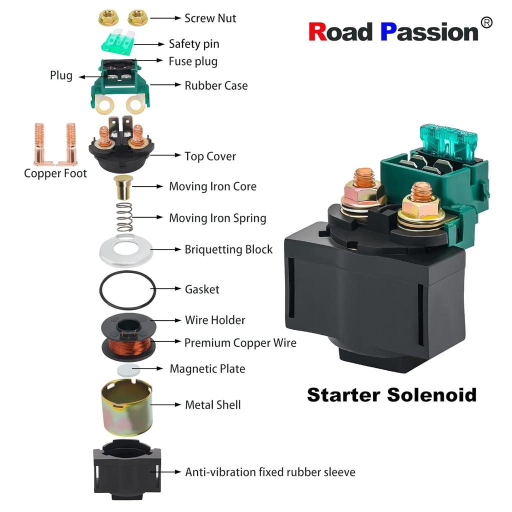 Road Passion 9CR6-150310 Starter Solenoid Relay for Bayou 220 KLF220 1988-2002 Bayou 250 KLF250 2003-2010 KLX650 1993-1996 Vulcan 800 1996-2005 Honda