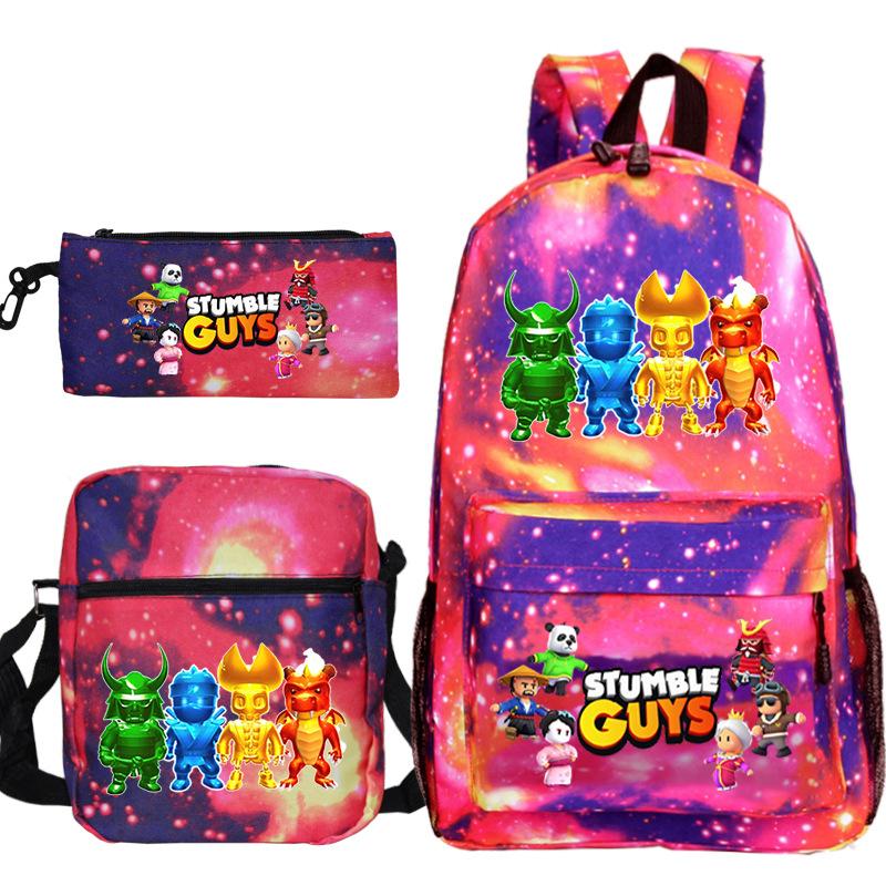Stumble Guys Collision Party game merchandise Printed backpack Crossbody bag Stationery bag School bag Three-piece set