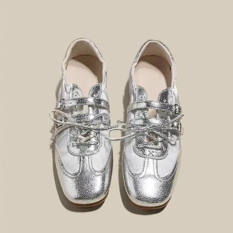Fashion Silver Summer New Thick Bottom De Xin Ballet Style Casual Sport Shoes Breathable Slip-On Women's Shoes Rubber Sole EVA Insole