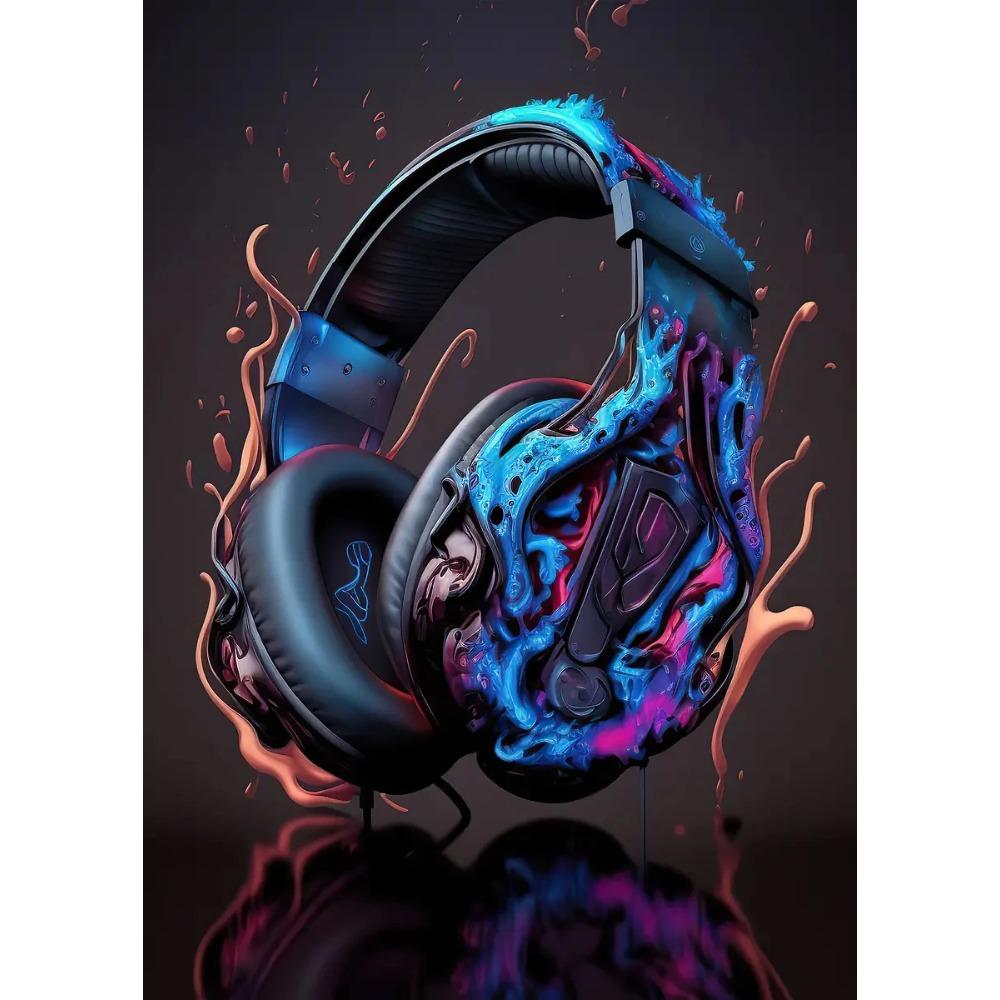 Hot Live Music Neon Headphones DJ Posters Colorful Boombox Microphone Party Prints Canvas Painting Wall Picture Home Room Decor