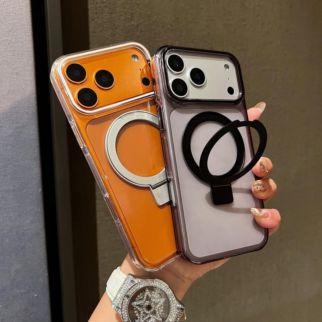 Clear Case for iphone 17 16 Air Pro Max Built-in Magnet Contrast Color Metal Stand Raised Lens Lips Protection Soft TPU Case