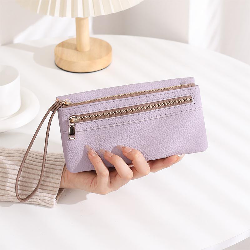 Women's Large Capacity Frosted Double Zipper Long Wallet & Clutch