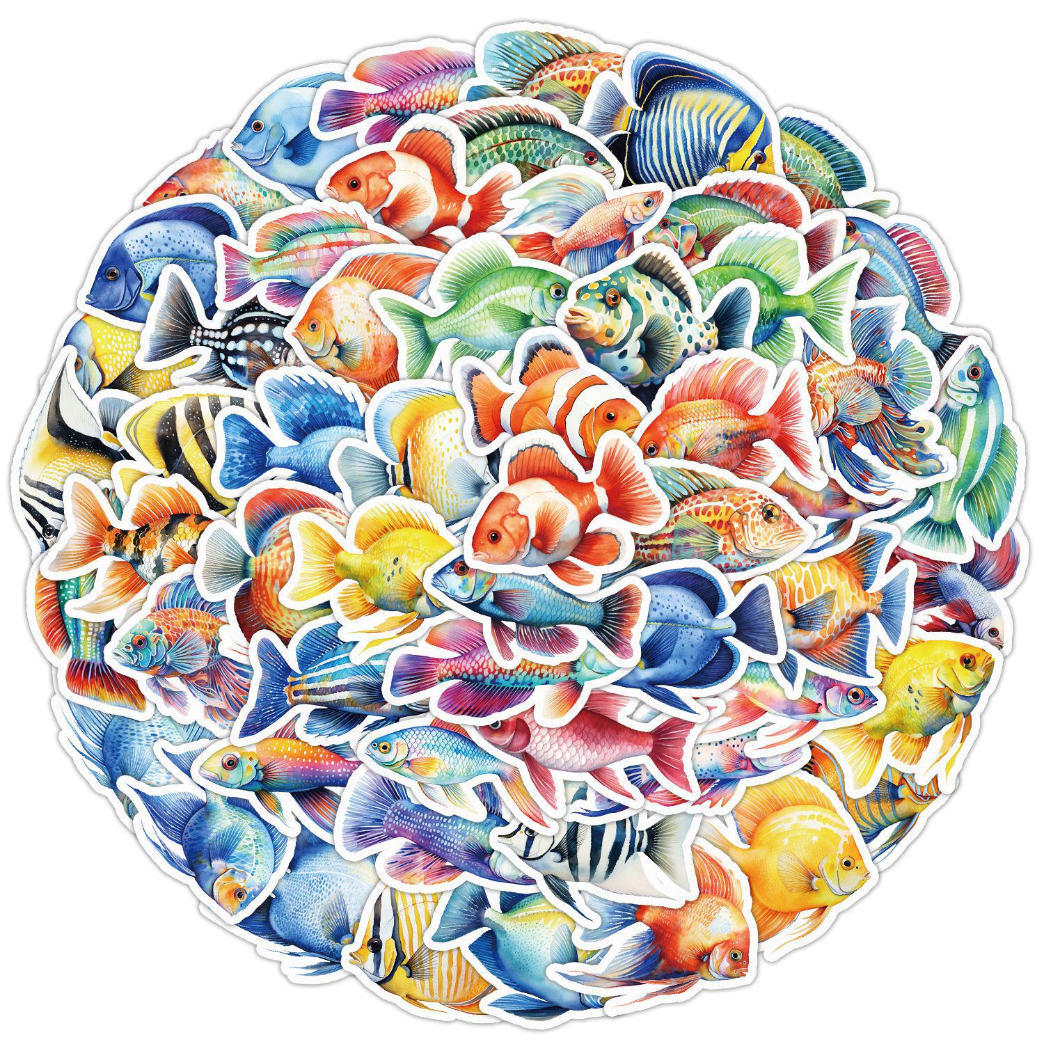 50 Cartoon Goldfish Waterproof Stickers: Hand-Painted Decorative Decals for Water Bottles & Computers
