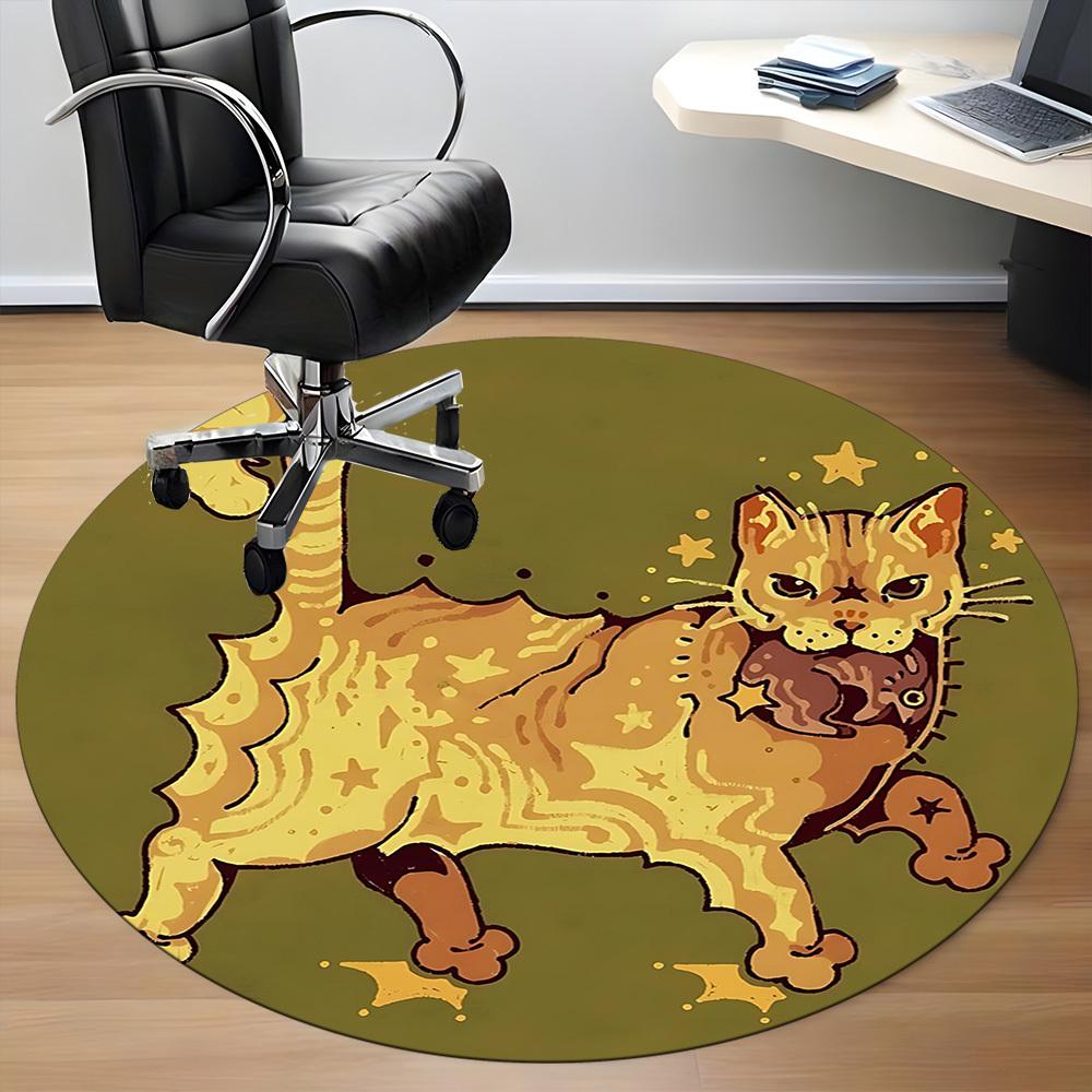 1PCCat Star Office Round Area Rug,  Mat Suitable For Office, Under Office Chairs Bedroom Living Room Home Decor, Room Deco