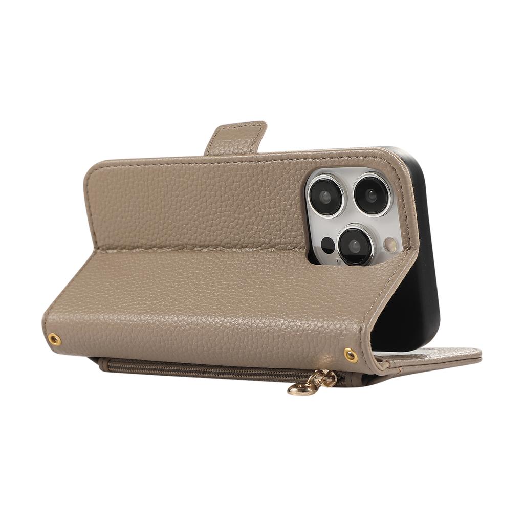 Für iPhone 16 Pro Max Wallet Handyhülle Stoßfestes TPU+PU Leder Flip Cover mit Spiegel, Riemen