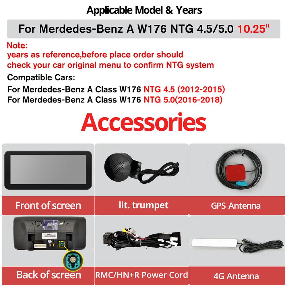 10.25'' 6+128G Android13 Car Multimedia Player For Mercedes A Class W176 LHD 2013-2018 NTG 4.5 5.0 Carplay GPS Navi BT