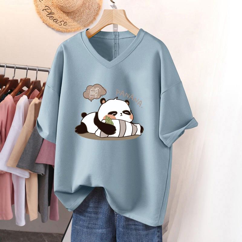 Kurzärmeliges T-Shirt, Locker sitzend, Schlankmachendes bedrucktes V-Ausschnitt-Top für Damen