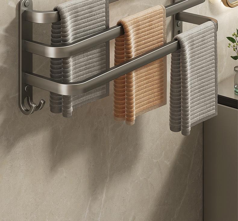 Gunmetal No-Drill Wall-Mounted Towel Rack for Bathroom Storage