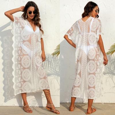 Γυναικεία Μπλούζα Παραλίας Μπικίνι Δαντέλα Υδατοδιαλυτή Βαθύ V Σέξι Διάφανο Φόρεμα