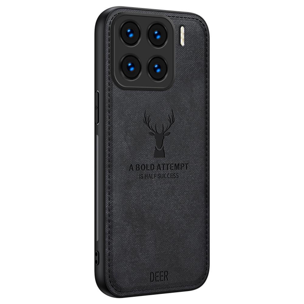 

For Xiaomi 15 Case Deer Pattern Cloth Texture PU Leather Hybrid Phone Cover Black