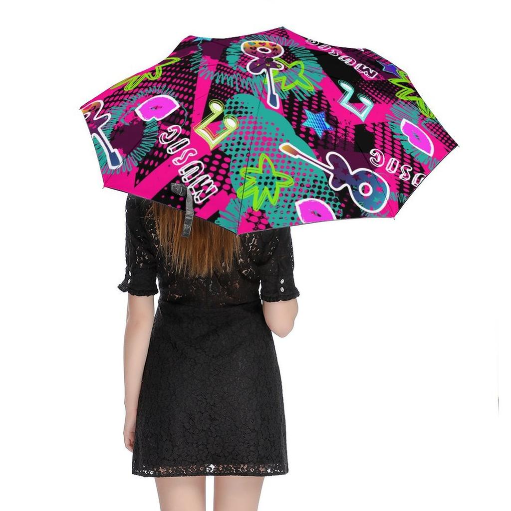 1 Pack Automatic Umbrella With Anti Uv Surface And Stable Ribs For Outdoor Travel With Modern Graffiti Feel