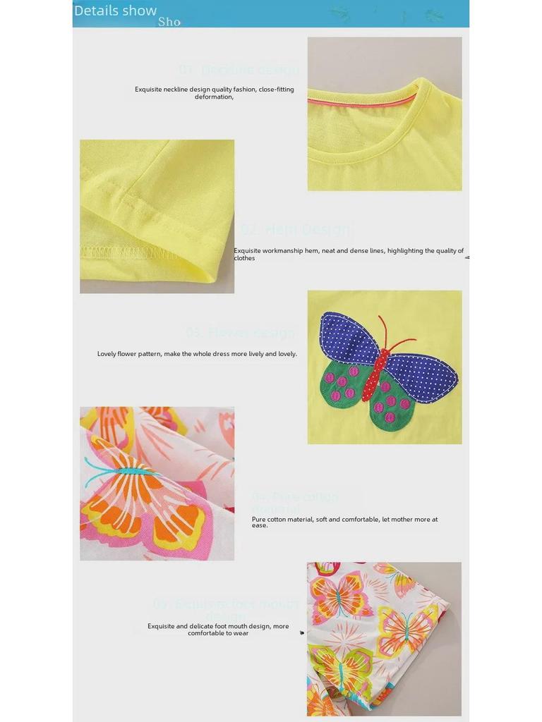 Cotton Girls' Summer Short-Sleeve Two-Piece Suit