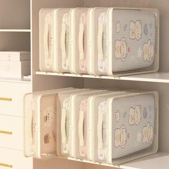 Bed Sheet Organizer See-Through Mesh Closet Storage Bag with Handle Stackable Sheets Set Folder for Bedding Sheets Duvet Covers And Pillow Cases