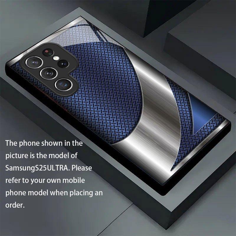Blue Patterned Metal Pattern Tempered Glass Phone Case Suitable for Samsung GalaxyS26 S25 S24 S22 S21 S20FE/Ultra/Plus Anti Drop
