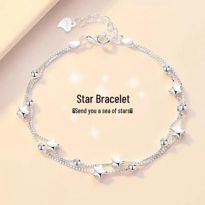 S925 Sterlingsilber Doppelschicht Stern Armband für Damen – Koreanischer minimalistischer Studentenstil