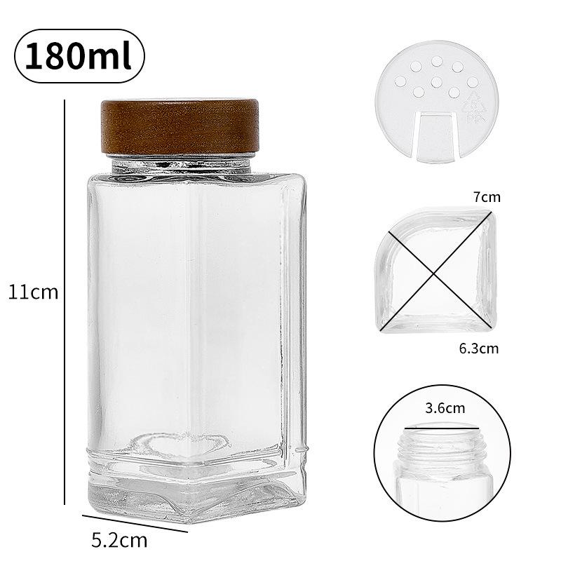 Acacia Wood Glass Seasoning Bottle Set - Pepper, Salt, Spices - 4-Piece Square Sprinkler Jars