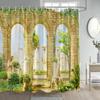 Italian Street View Shower Curtain Vintage Town Arch Floral Plant European Style Scenery Home Bathroom Curtains Decor with Hooks