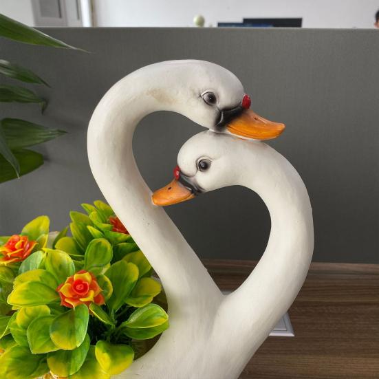 White Swan Planter Resin Pot Outdoor Animal Swan Couple Flower Plant Container