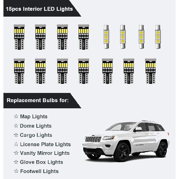 AWALITED 15pcs Interior LED Lights Kit Super Bright Map Dome Bulbs for 2011-2018   Jeep Grand Cherokee All Models