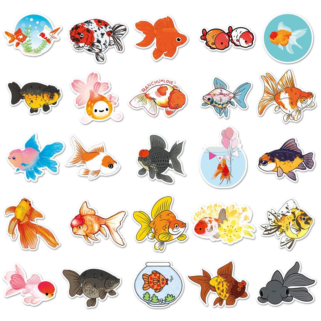 50 Cute Waterproof Goldfish Cartoon Stickers for DIY Decoration: Notebook, Planner, Suitcase