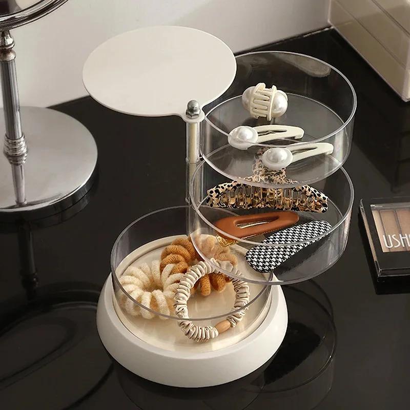 Rotating Transparent Jewelry Storage Organizer Large Capacity Display Case Hair Tie Tray for Bathroom Use