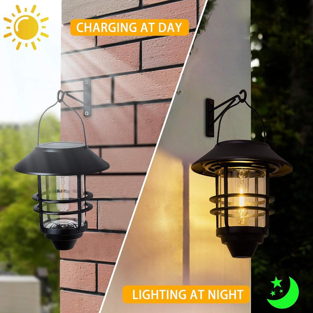 1pcs Solar Hanging Lantern Outdoor Waterproof Solar Flickering Garden Lanterns for Outdoor, Fence, Front Porch Exterior Lighting