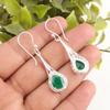 Natural Green Onyx Gemstone 925 Sterling Silver Jewelry Zircon Earrings 1.86" CZE-7-18