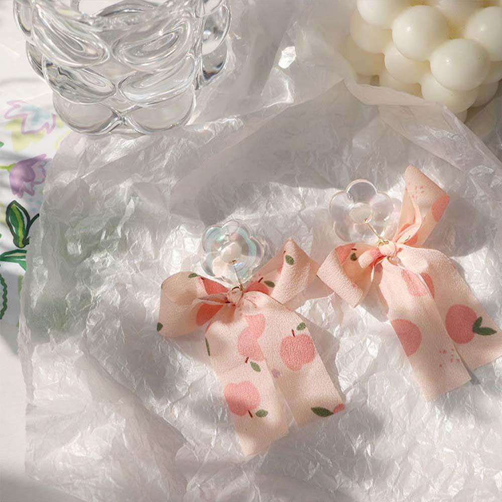 

Ribbon Floral Chiffon Resin Flower Female Dangle Earring Bow Stud Earrings Fabric Fashion Jewelry розовый