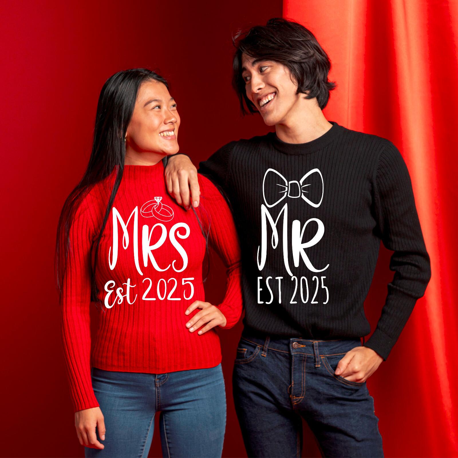 Mr Mrs Est Personalised Date T-Shirt | Husband Wife Couples Honeymoon Gift Top L
