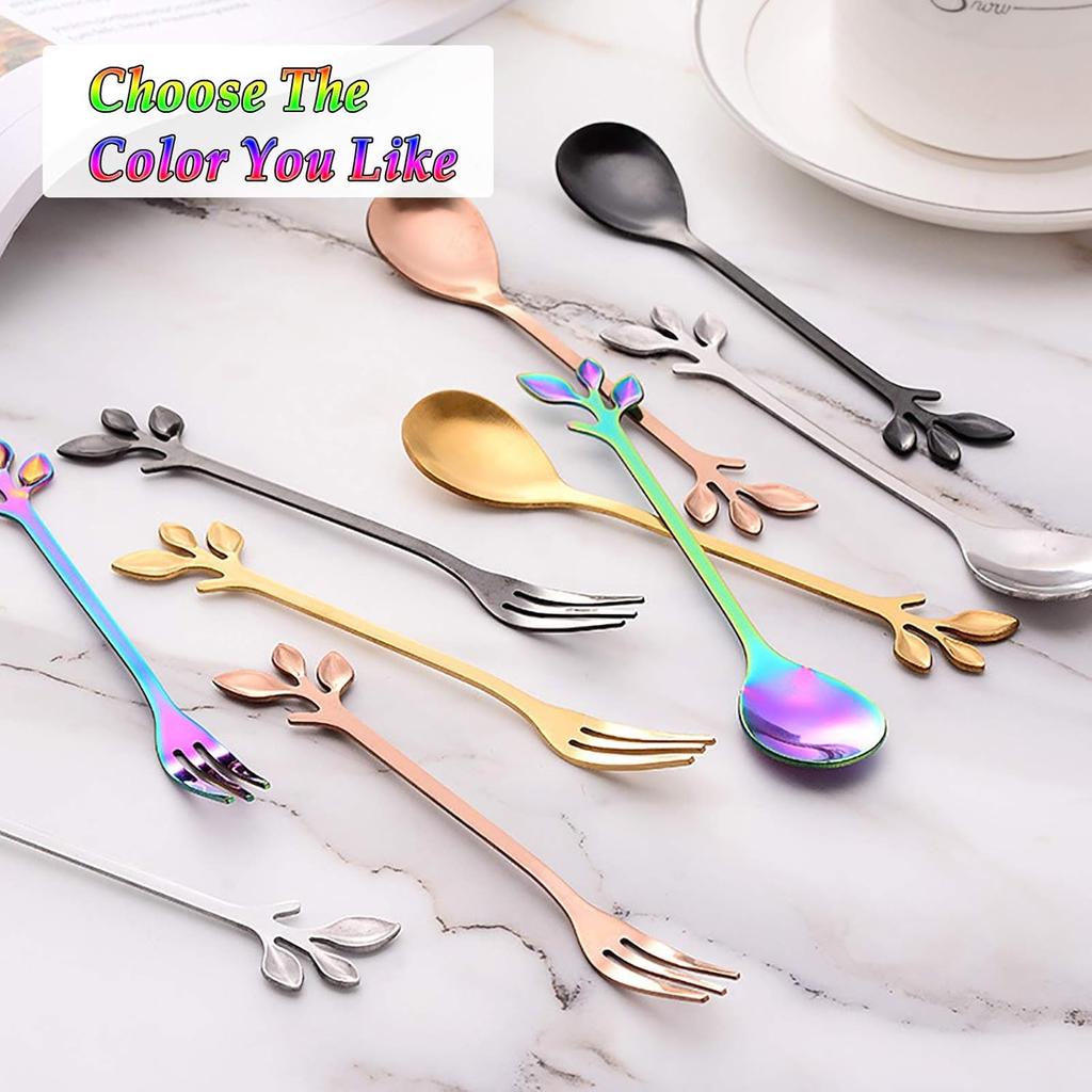 Gold Leaf Coffee Spoon Set of 4, 4.7 Inch Retro Dessert Espresso Spoons Cutlery Kitchen Tableware