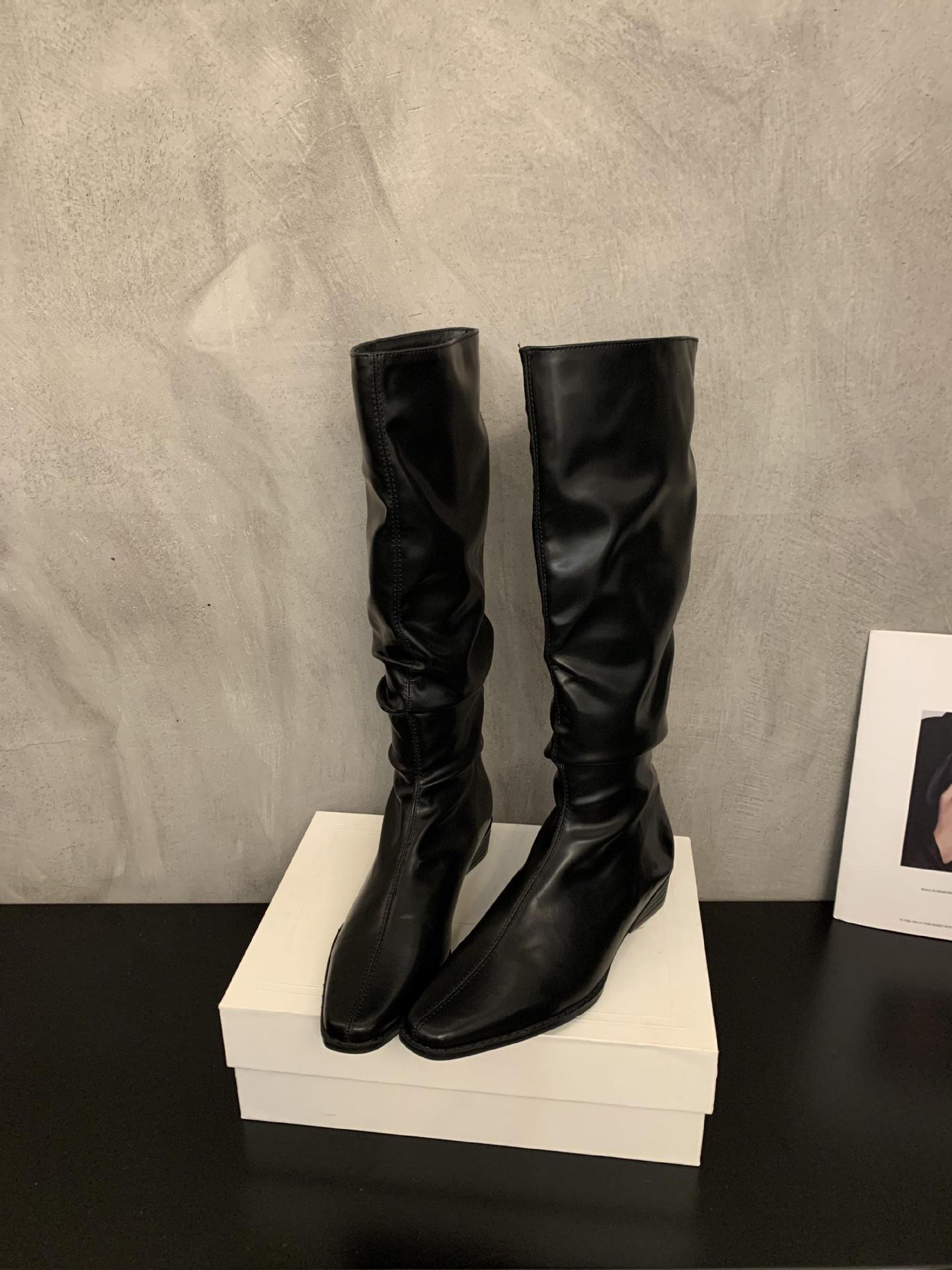 

Sheepskin version~ thick heel pointed pleated boots stacking boots women s knight boots long boots tall thin boots 35