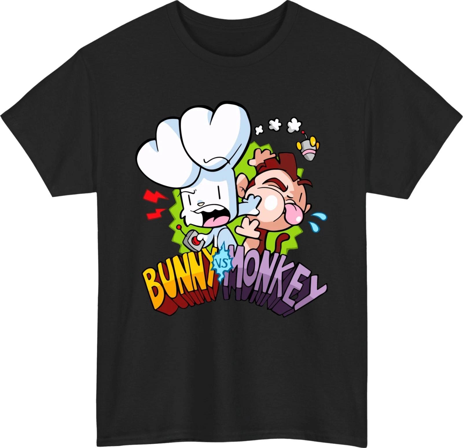 

Bunny Vs Monkey Funny Cartoon 100% Cotton T-shirt Mens Tees Top | Humorous Animal Fight Retro Gamer Tee S