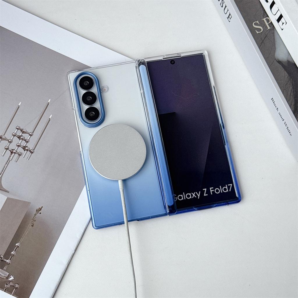 For Samsung Galaxy Z Fold 5 6 7 8 Fold8 WIDE for Magsafe Phone Case Clear Hinge Shockproof Magnetic Wireless Charging Cover