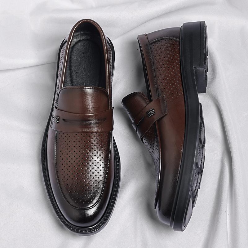 2024 Men's Summer Leather Slip-On Loafers - Casual Business Style with British and Korean Influences