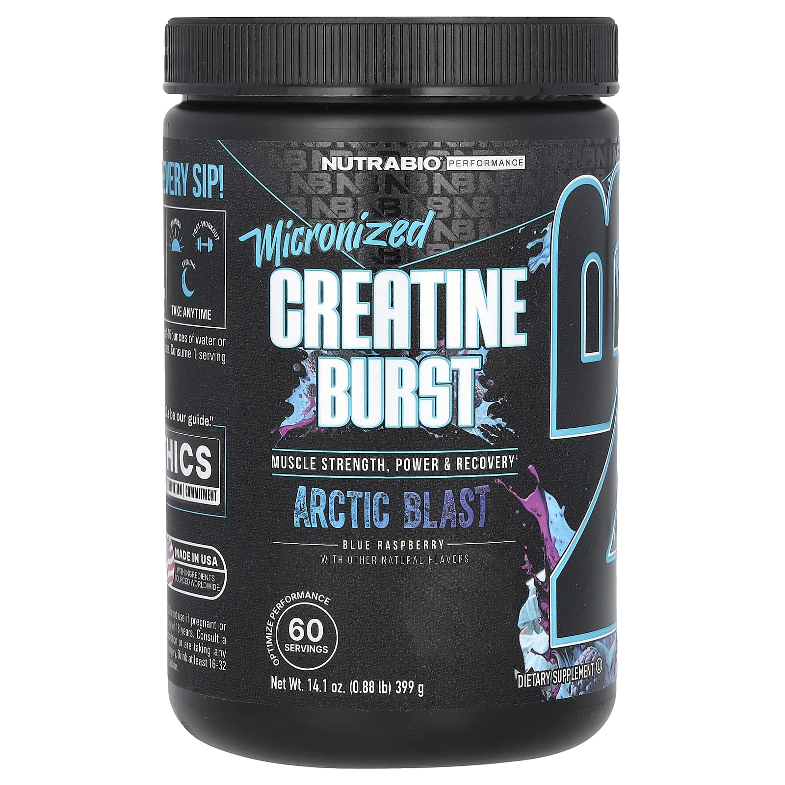 

NutraBio, Micronized Creatine Burst, Arctic Blast Blue Raspberry, 0.88 lb (399 g)