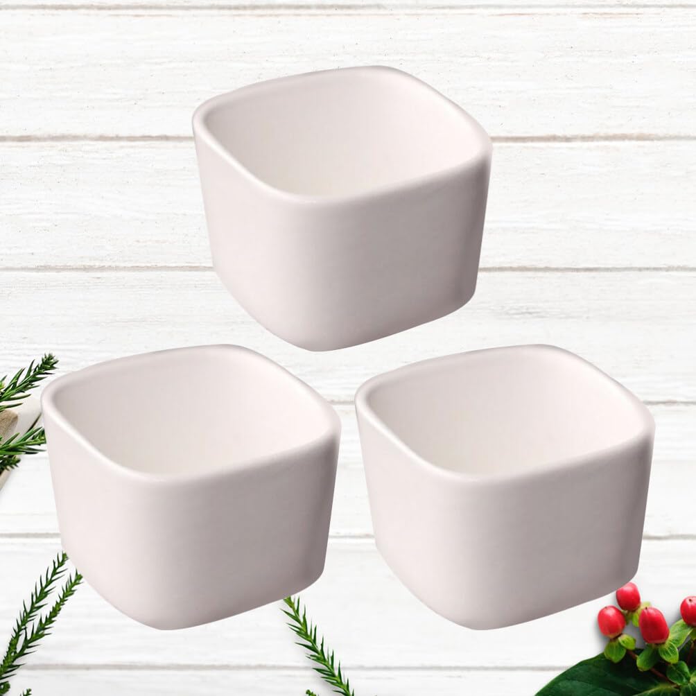 Amosfun Set of 3 Mini Ceramic Plant for and Baby Shower Simple Pots, White, Square, Tabletop, Succulents, Cacti, Herbs, Decorations. Design.