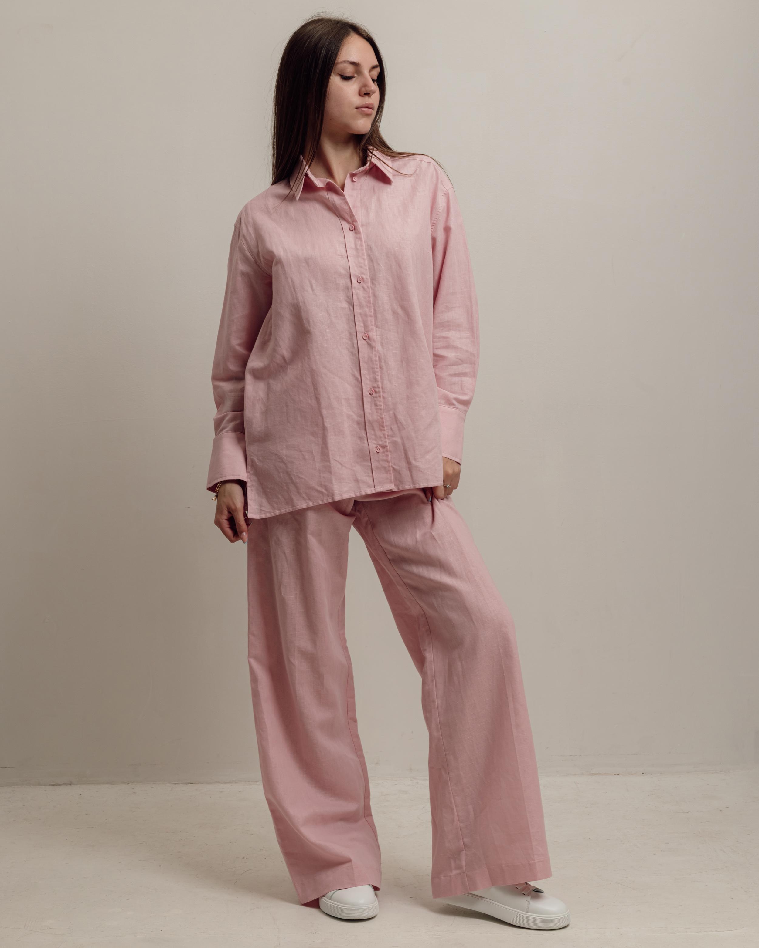 

Women s summer suit Stimma 1219 S pink linen (shirt, trousers) L рожевий
