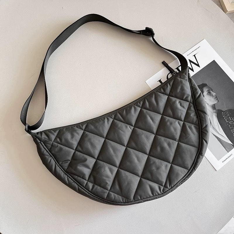 Casual Portable Women's Hobos Crossbody Bag Simple Nylon Ladies Shoulder Bags Quilted Plaid Female Underarm Bag Purse Handbags
