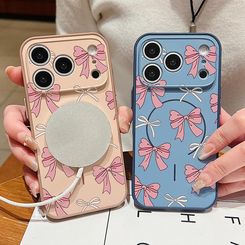 Magnético Para Magsafe Funda Para iPhone 17 Pro Max Patrón de Lazos Rosas Cubierta con Sensación de Piel Para iPhone 16 15 14 13 Pro Max