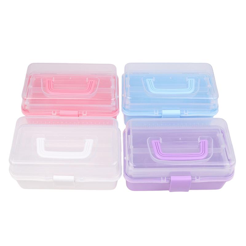 3 Layers Large Capacity Storage Box With Handle Foldable Plastic Portable Makeup Hairpin Organizer Nail Art Jewelry Box